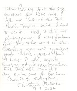 Tour testimonials praise Knee Deep Into History's tours. This is from our Third Reich Underground Tour.